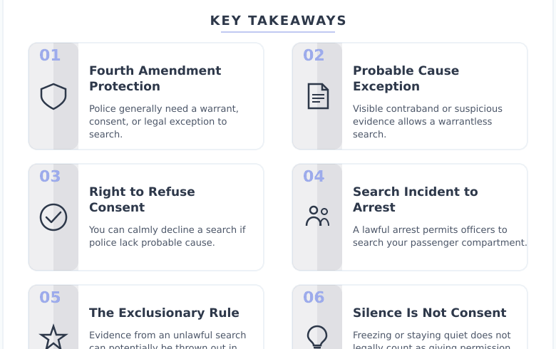 Infographic: The Police Pulled You Over and Searched Your Car Without Permission – Was That Legal? – Key concepts and takeaways Infographic: The Police Pulled You Over and Searched Your Car Without Permission - Was That Legal? - Key concepts and takeaways