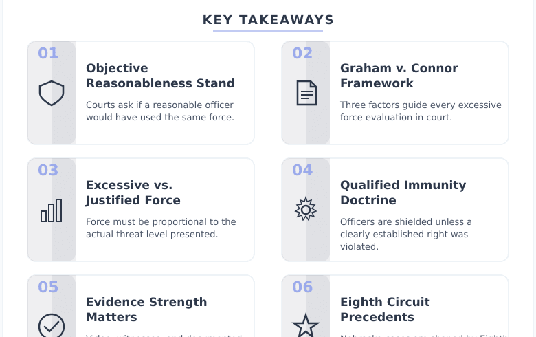 Infographic: Excessive Force or Justified? How Nebraska Courts Actually Evaluate Police Misconduct Claims – Key concepts and takeaways Infographic: Excessive Force or Justified? How Nebraska Courts Actually Evaluate Police Misconduct Claims - Key concepts and takeaways