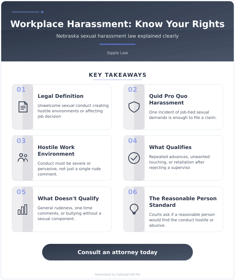 Infographic: Workplace Sexual Harassment in Nebraska: What Qualifies, What Doesn't, and When You Have a Case - Key concepts and takeaways