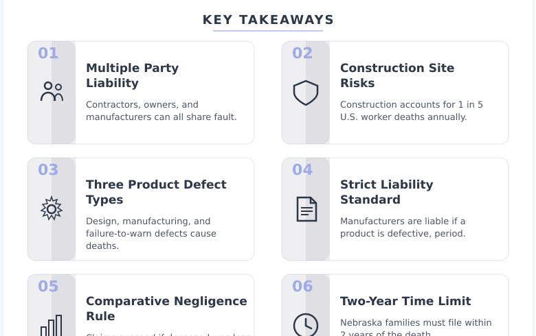 Infographic: Construction Sites, Product Defects, and Wrongful Death: Who Is Actually Liable When Someone Is Killed? – Key concepts and takeaways Infographic: Construction Sites, Product Defects, and Wrongful Death: Who Is Actually Liable When Someone Is Killed? - Key concepts and takeaways