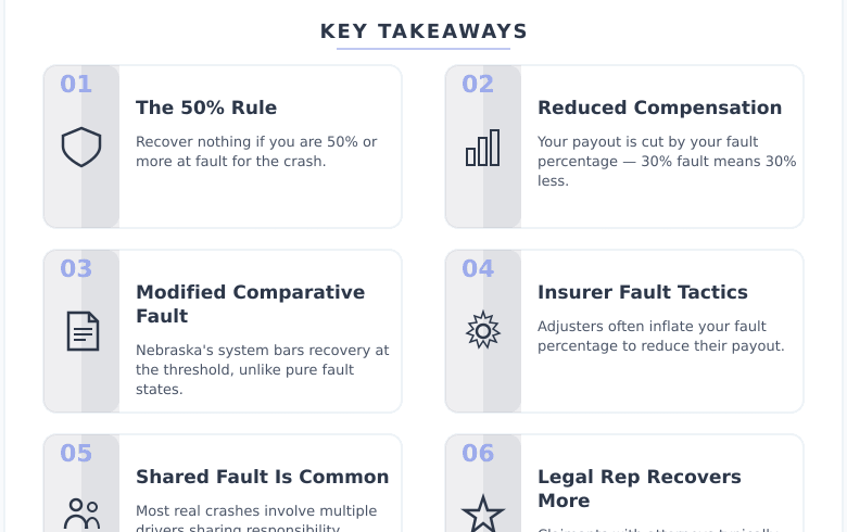 Infographic: Nebraska Comparative Fault Laws and Car Accidents - What Happens When Both Drivers Share the Blame? - Key concepts and takeaways