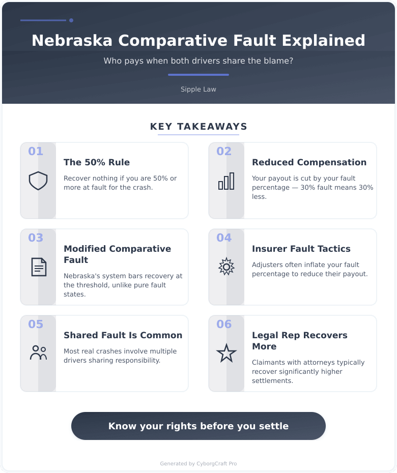 Infographic: Nebraska Comparative Fault Laws and Car Accidents - What Happens When Both Drivers Share the Blame? - Key concepts and takeaways