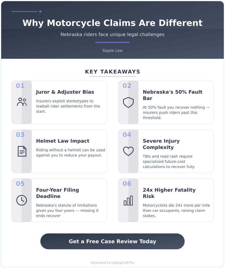 Infographic: Motorcycle Accidents Are Different - Here's Why Nebraska Riders Need an Attorney Who Knows That - Key concepts and takeaways